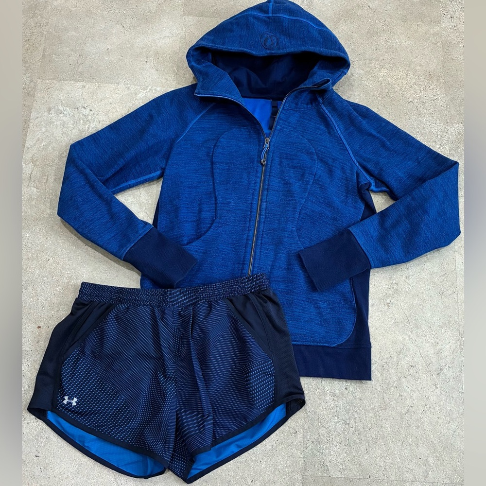 Womens LULULEMON/UNDER ARMOUR Hoodie Sweatshirt/Jacket & Athletic Shorts, sz. 10